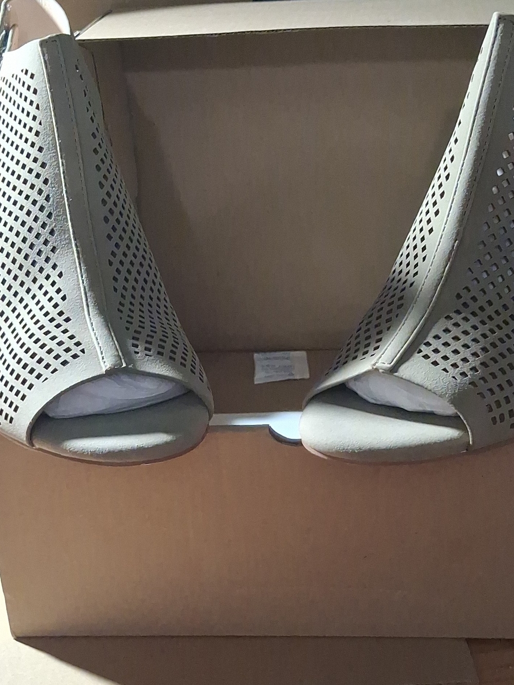 Peep-Toe Laser-Cut Wedge Sandals - Light Taupe